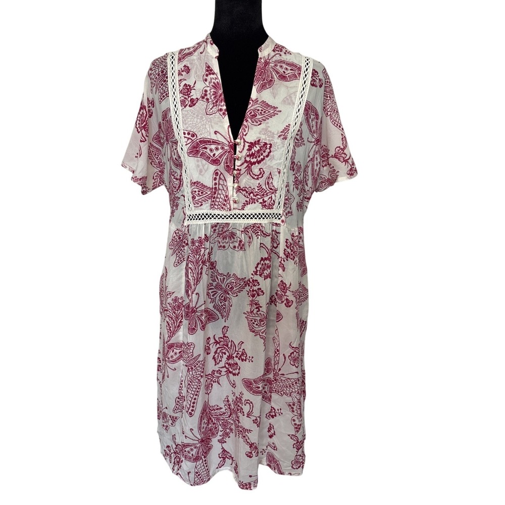 Johnny‎ Was Iris Midi Dress Sydnee Pink Floral Small NEW Boho Beach Resort